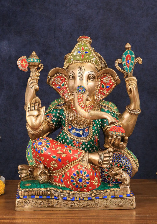 Brass Large Ganesha Statue - 18 Inch - Budhshiv.com