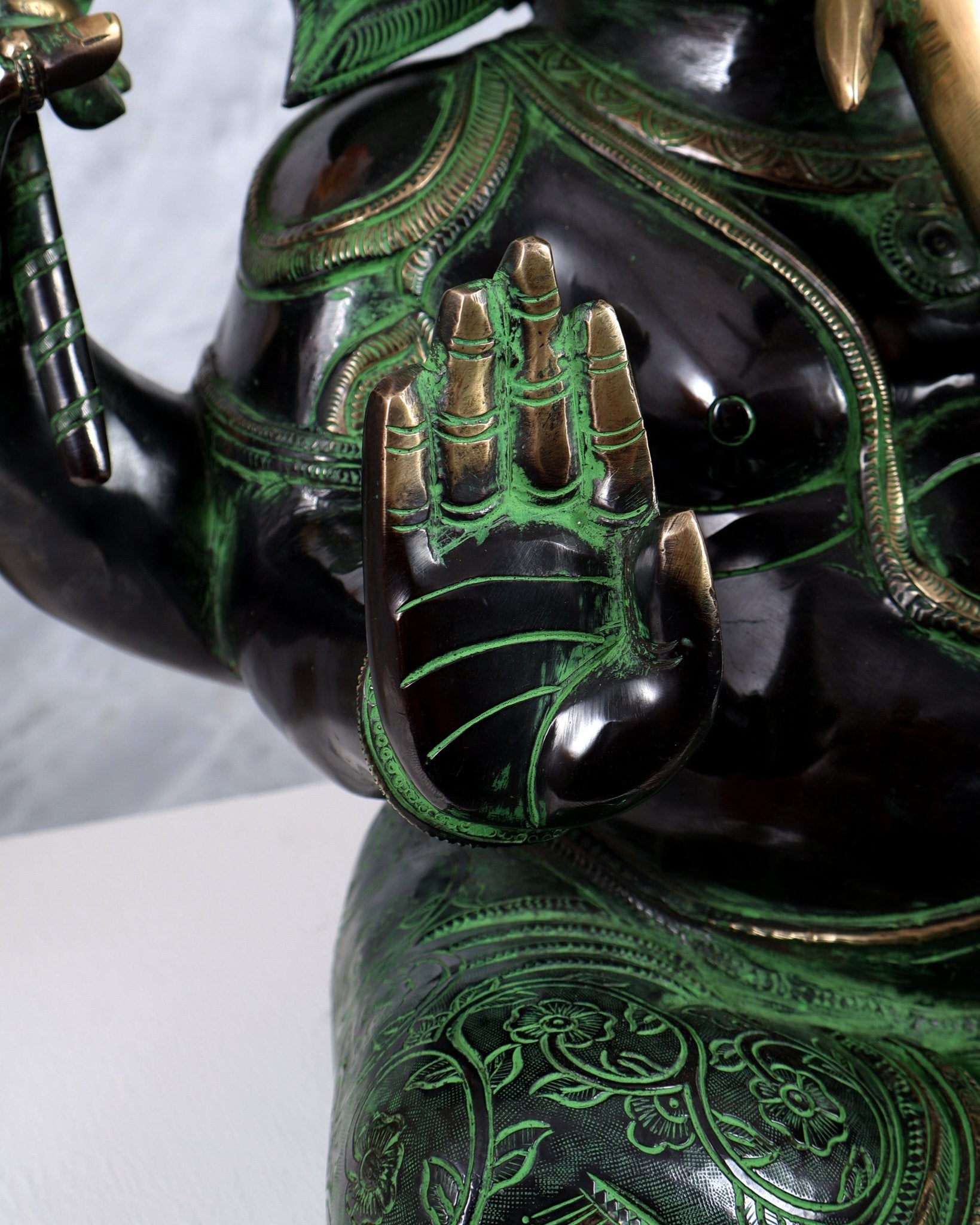 Brass Large Ganesha Statue | 20 inch black and green tone - Budhshiv.com