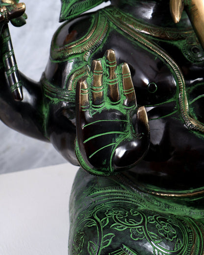 Brass Large Ganesha Statue | 20 inch black and green tone - Budhshiv.com