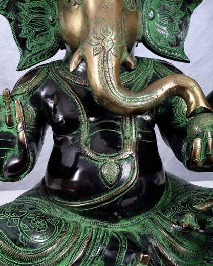 Brass Large Ganesha Statue | 20 inch black and green tone - Budhshiv.com