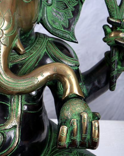 Brass Large Ganesha Statue | 20 inch black and green tone - Budhshiv.com