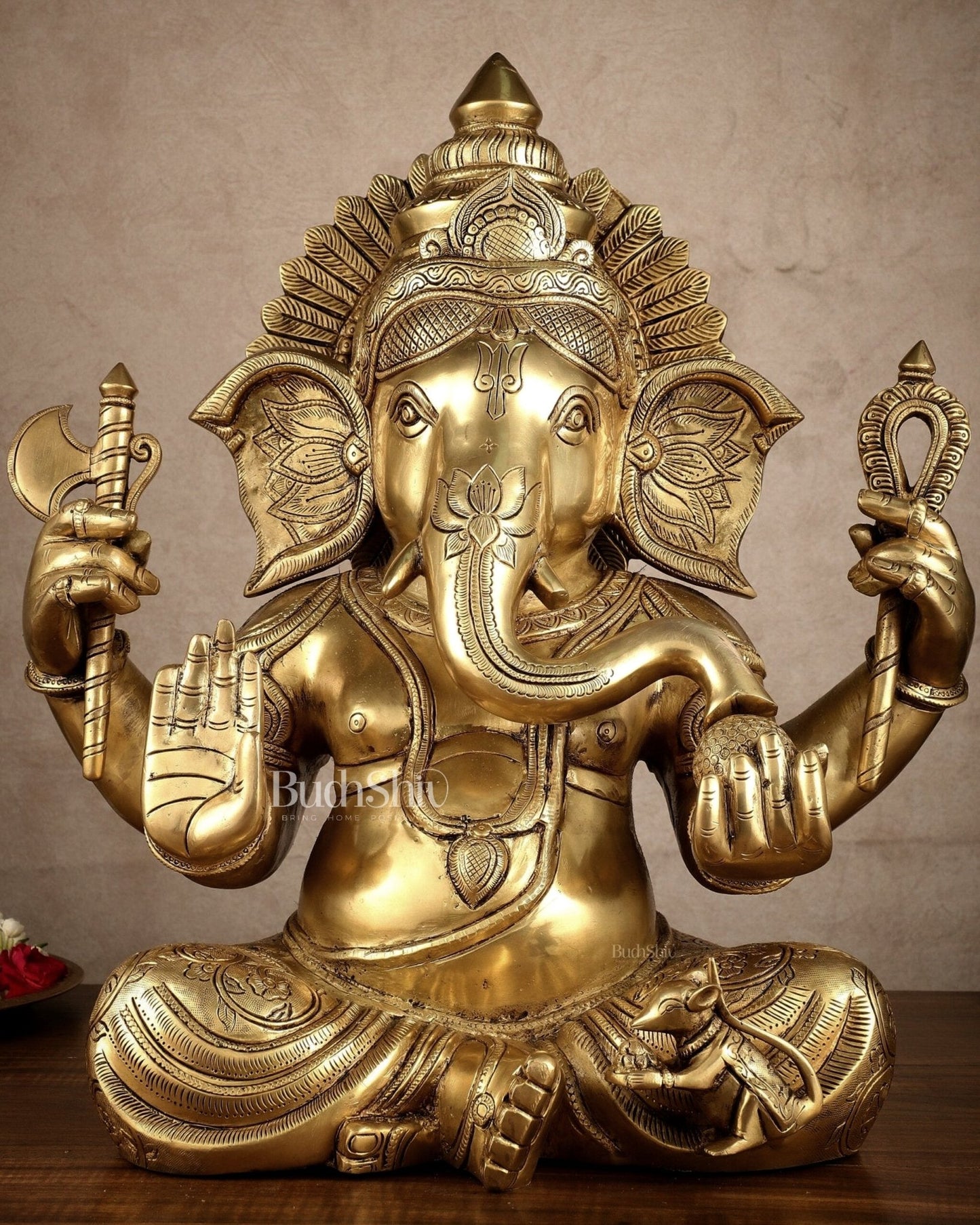 Brass Large Ganesha Statue | 20x16.5x11 Inches | 31.25 KG - Budhshiv.com
