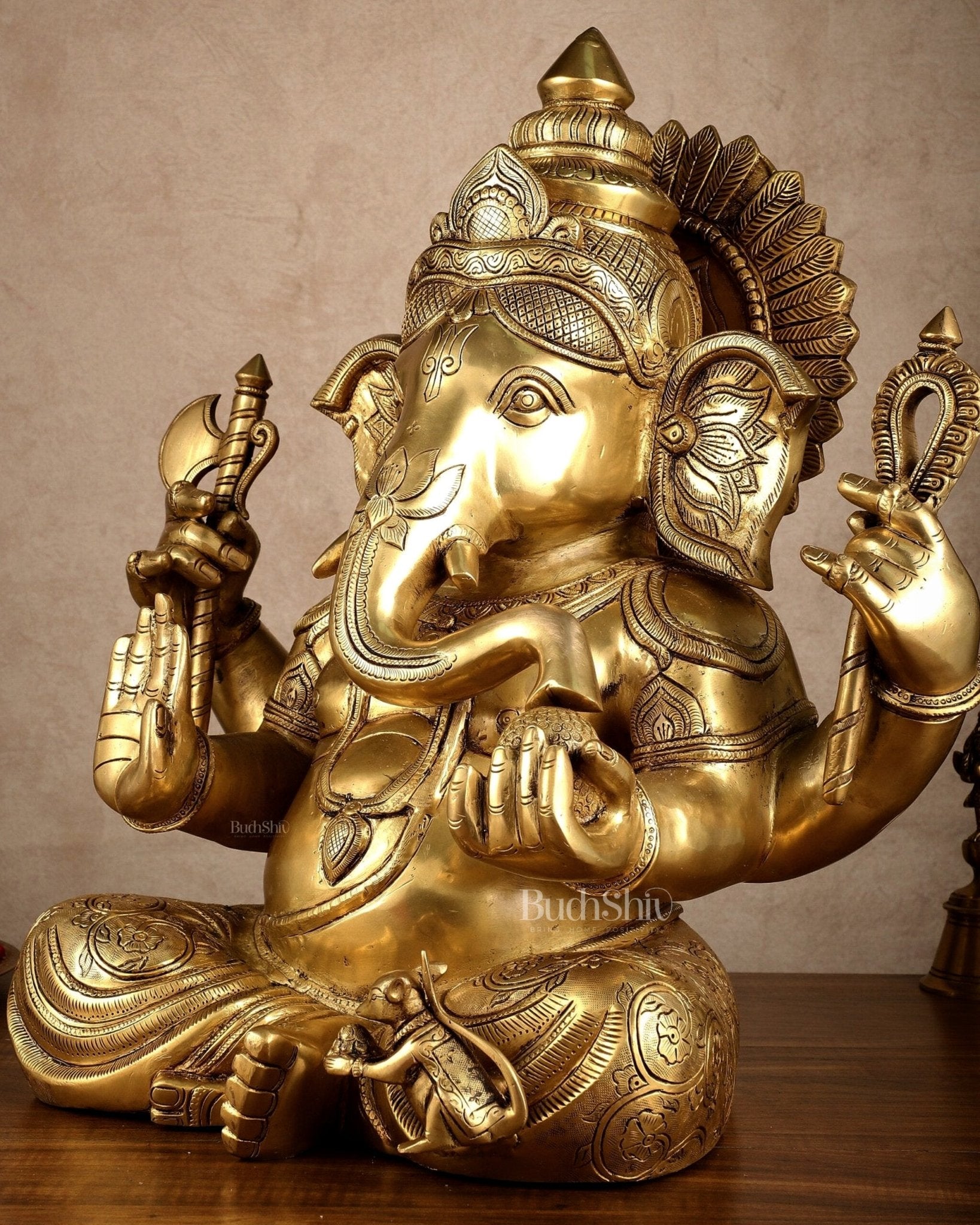 Brass Large Ganesha Statue | 20x16.5x11 Inches | 31.25 KG - Budhshiv.com