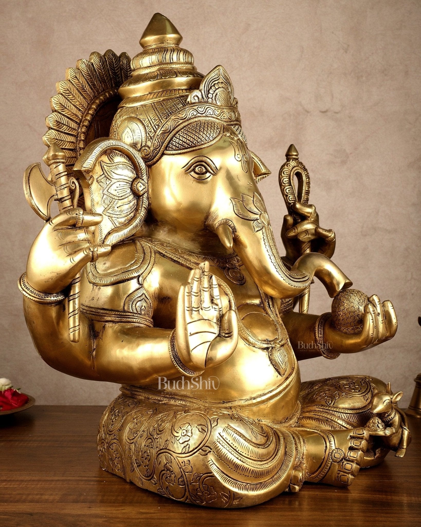 Brass Large Ganesha Statue | 20x16.5x11 Inches | 31.25 KG - Budhshiv.com