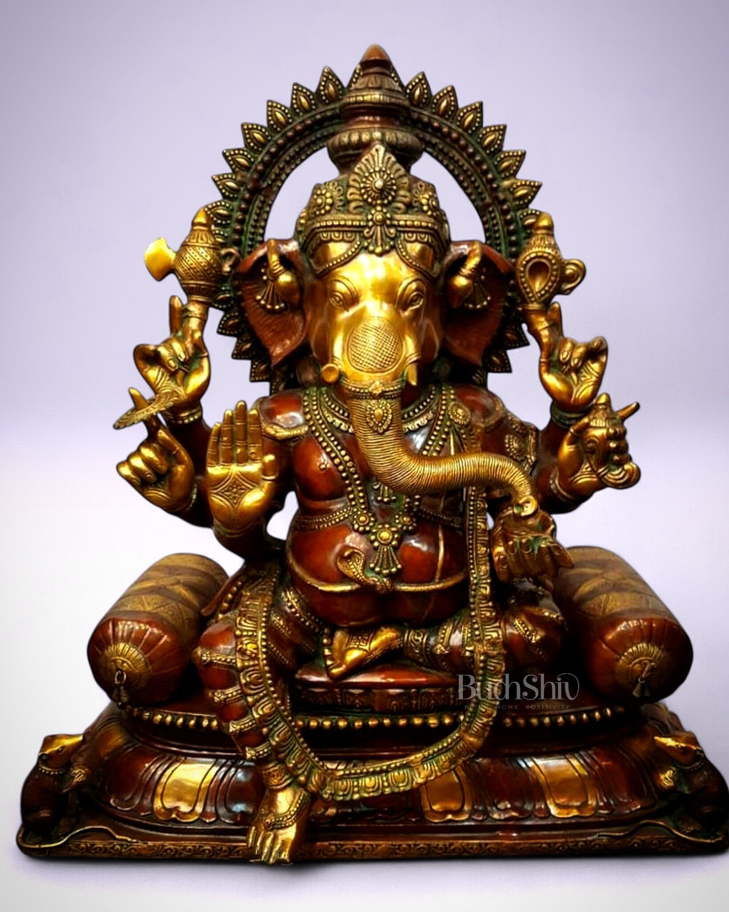 Brass Large Ganesha Statue – Grand Temple - Grade Sculpture 40 inch - Budhshiv.com