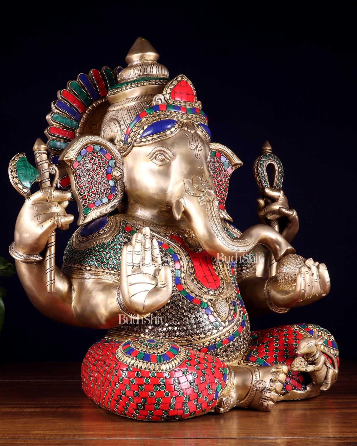 Brass large Ganesha Statue multicolour | 20x16.5x11 Inches | 33 KG - Budhshiv.com