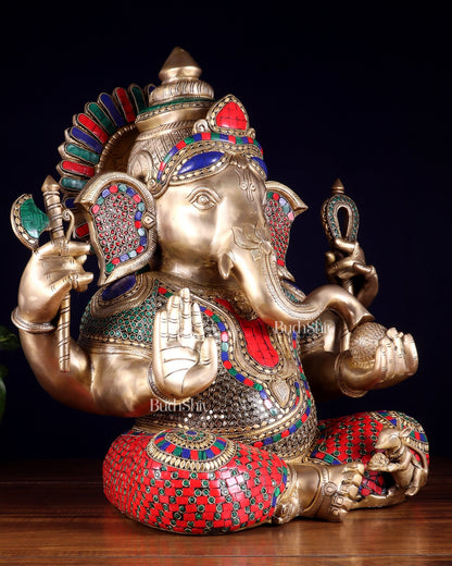 Brass large Ganesha Statue multicolour | 20x16.5x11 Inches | 33 KG - Budhshiv.com