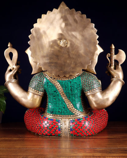 Brass large Ganesha Statue multicolour | 20x16.5x11 Inches | 33 KG - Budhshiv.com