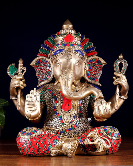 Brass large Ganesha Statue multicolour | 20x16.5x11 Inches | 33 KG - Budhshiv.com
