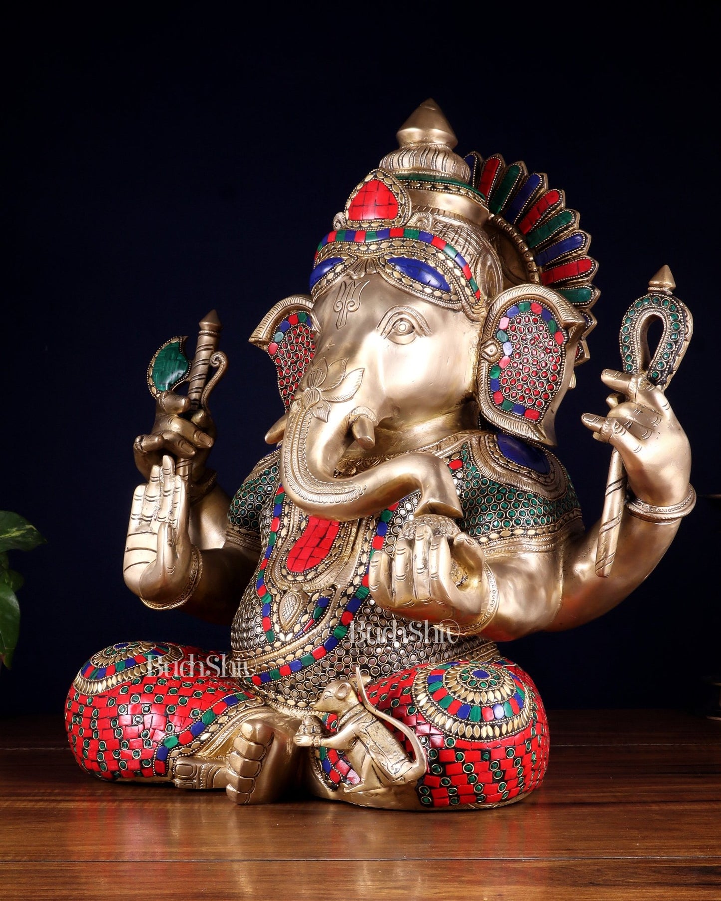 Brass large Ganesha Statue multicolour | 20x16.5x11 Inches | 33 KG - Budhshiv.com