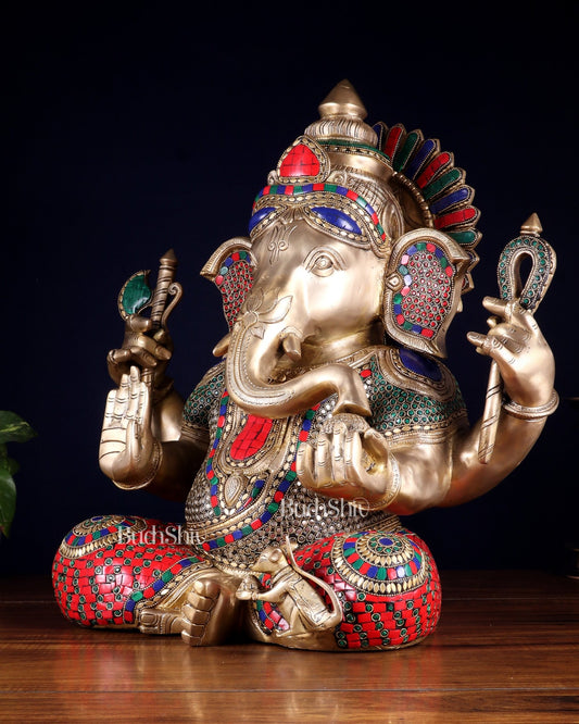 Brass large Ganesha Statue multicolour | 20x16.5x11 Inches | 33 KG - Budhshiv.com
