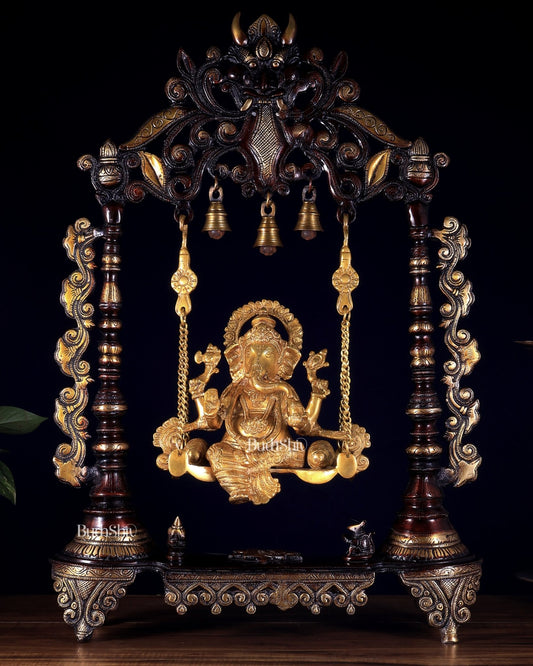 Brass Large Ganesha Swing - 26 inch dual tone - Budhshiv.com