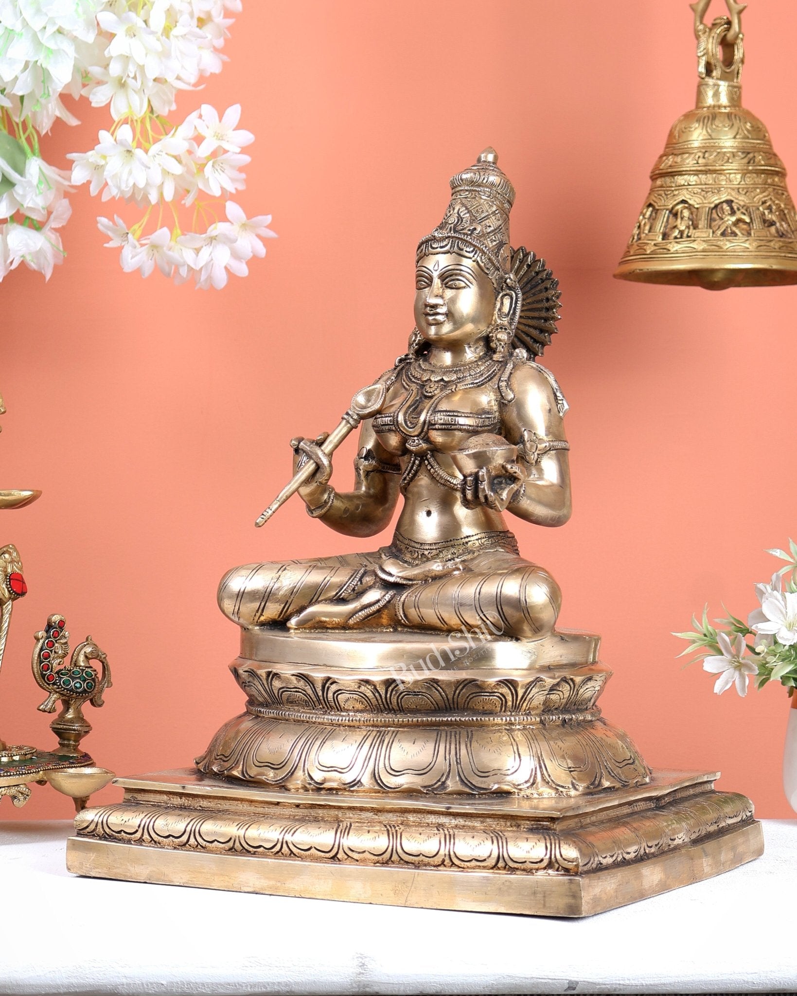 Brass Large Goddess Kashi Annapurna Idol – Matte Finish Divine Statue (16.2 Inches) - Budhshiv.com