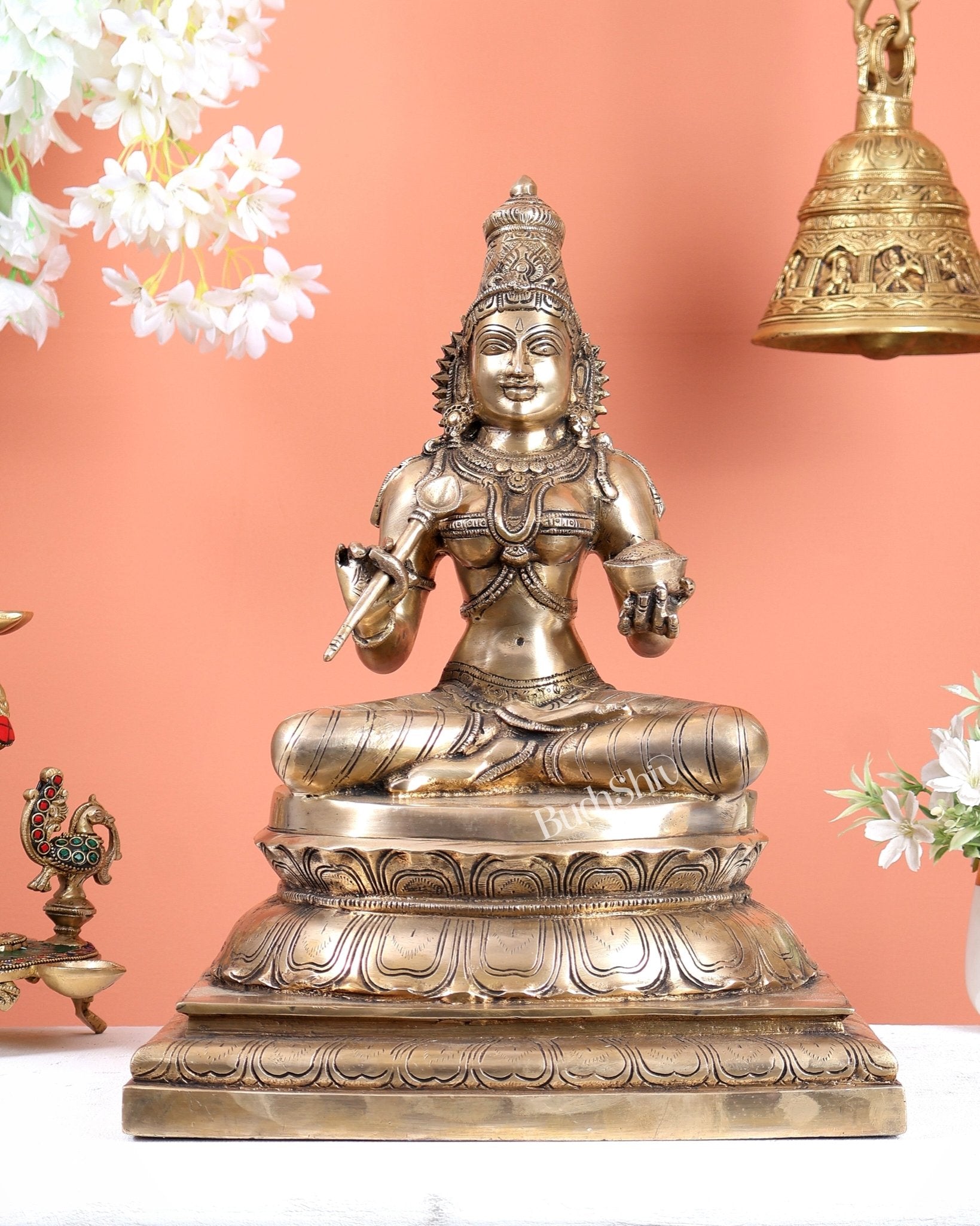 Brass Large Goddess Kashi Annapurna Idol – Matte Finish Divine Statue (16.2 Inches) - Budhshiv.com