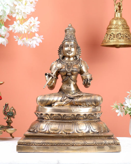 Brass Large Goddess Kashi Annapurna Idol – Matte Finish Divine Statue (16.2 Inches) - Budhshiv.com