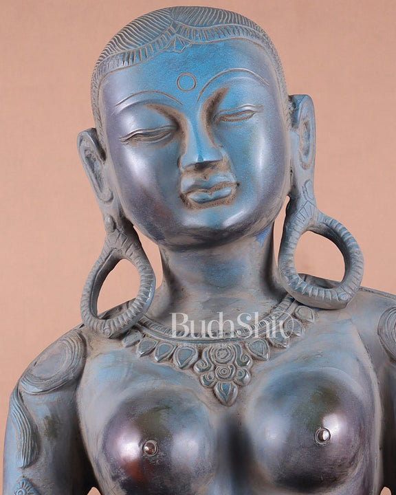 Brass Large Green Tara Idol – Tibetan Style, 19 Inch - Budhshiv.com
