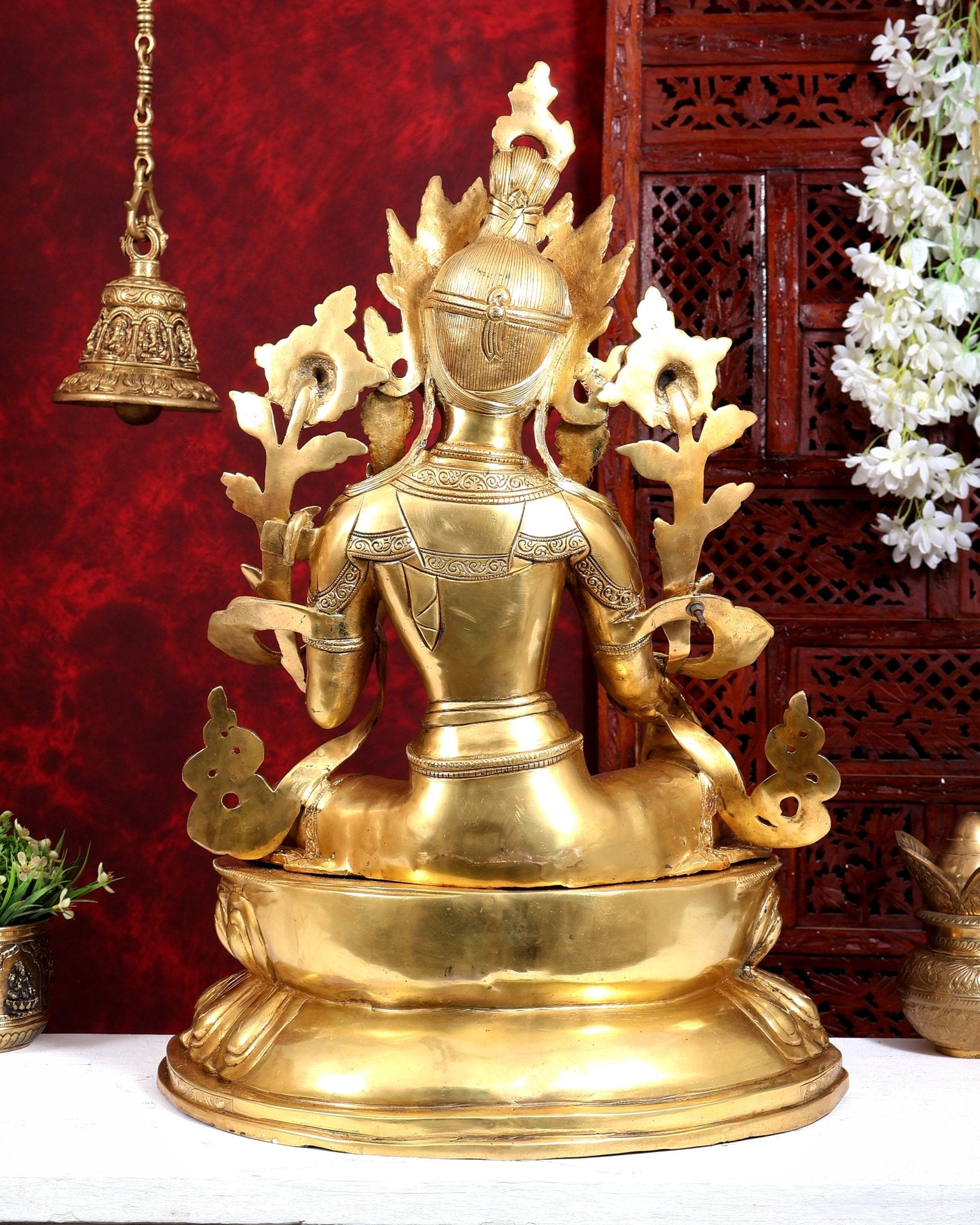 Brass Large Green Tara Statue | Pure Brass Buddhist Bodhisattva Sculpture | 27 inch - Budhshiv.com
