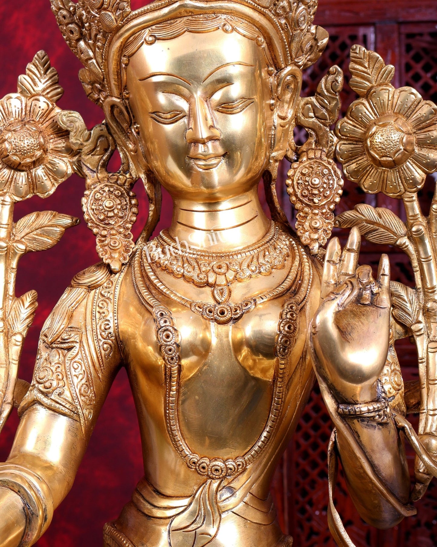 Brass Large Green Tara Statue | Pure Brass Buddhist Bodhisattva Sculpture | 27 inch - Budhshiv.com