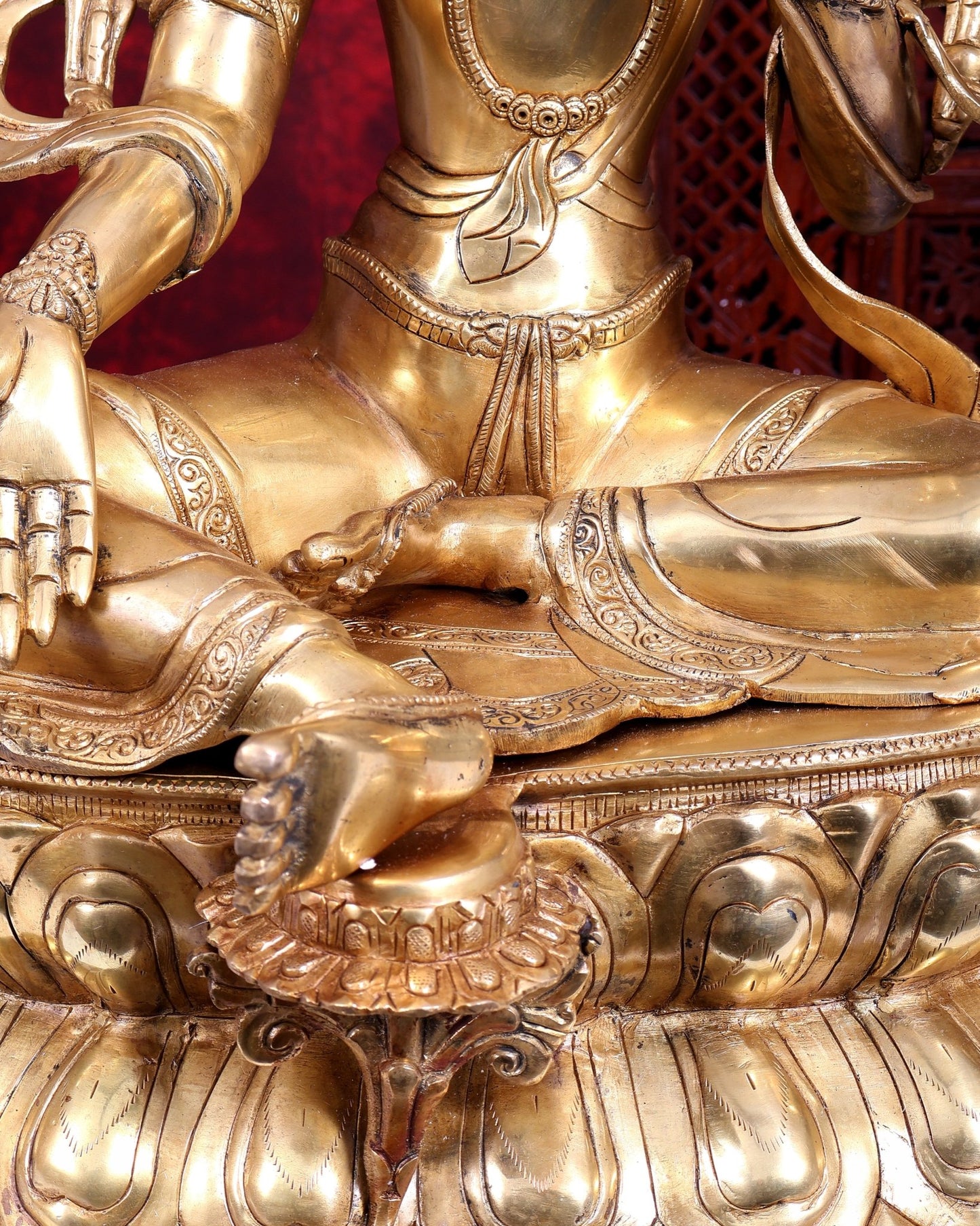 Brass Large Green Tara Statue | Pure Brass Buddhist Bodhisattva Sculpture | 27 inch - Budhshiv.com
