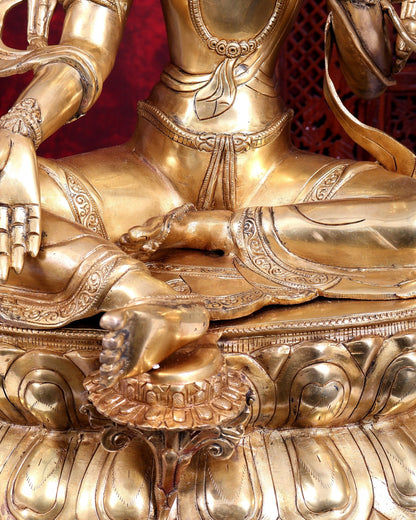 Brass Large Green Tara Statue | Pure Brass Buddhist Bodhisattva Sculpture | 27 inch - Budhshiv.com