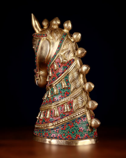 Brass Large Horse Head Showpiece with Natural Stones – 21.5” - Budhshiv.com