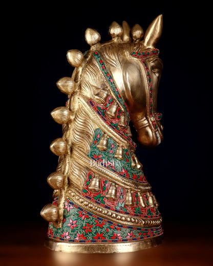 Brass Large Horse Head Showpiece with Natural Stones – 21.5” - Budhshiv.com
