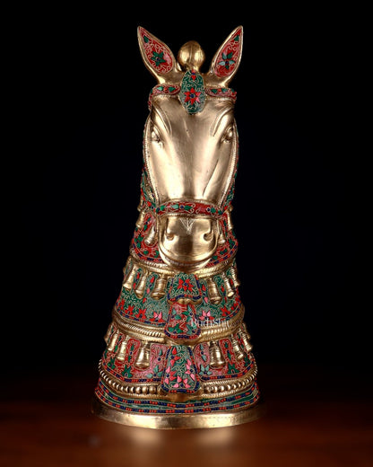 Brass Large Horse Head Showpiece with Natural Stones – 21.5” - Budhshiv.com