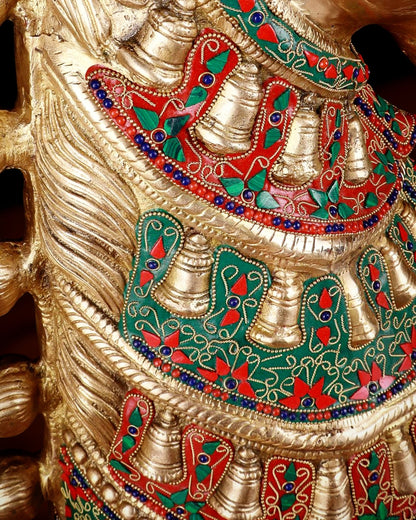 Brass Large Horse Head Showpiece with Natural Stones – 21.5” - Budhshiv.com