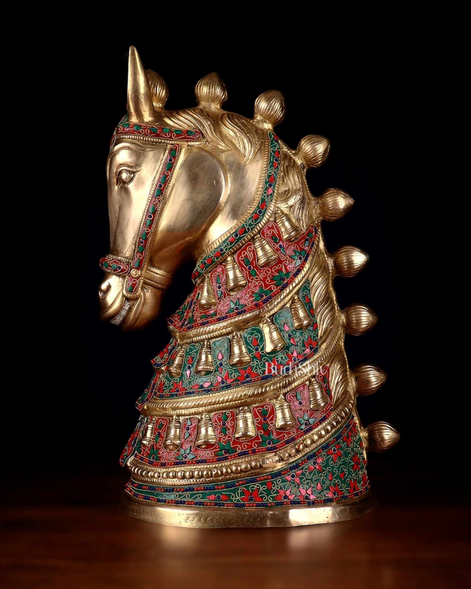 Brass Large Horse Head Showpiece with Natural Stones – 21.5” - Budhshiv.com