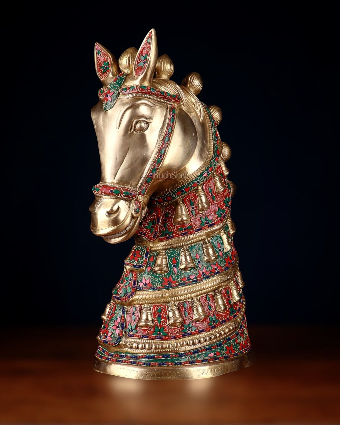 Brass Large Horse Head Showpiece with Natural Stones – 21.5” - Budhshiv.com