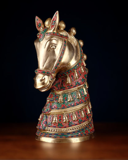 Brass Large Horse Head Showpiece with Natural Stones – 21.5” - Budhshiv.com