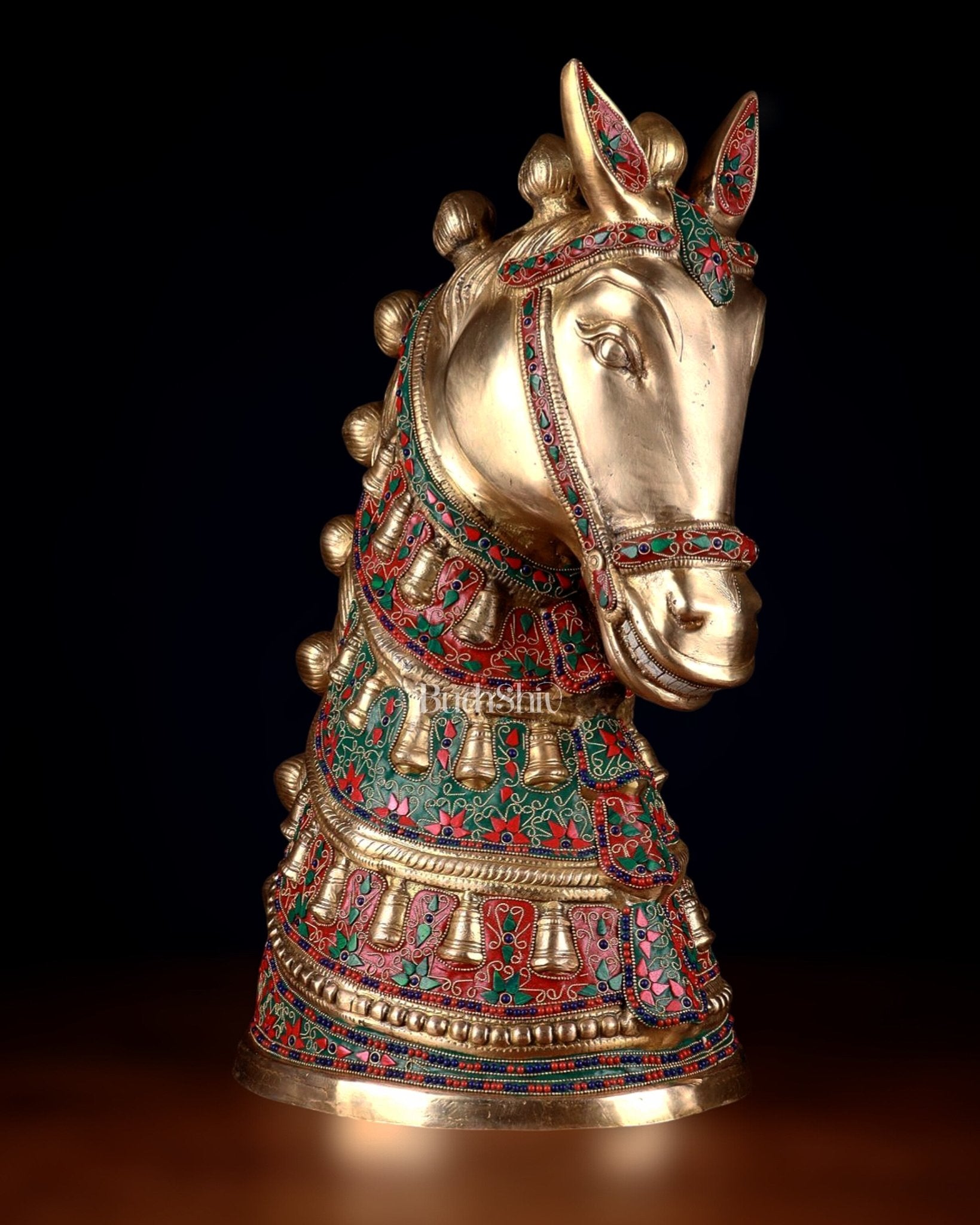 Brass Large Horse Head Showpiece with Natural Stones – 21.5” - Budhshiv.com