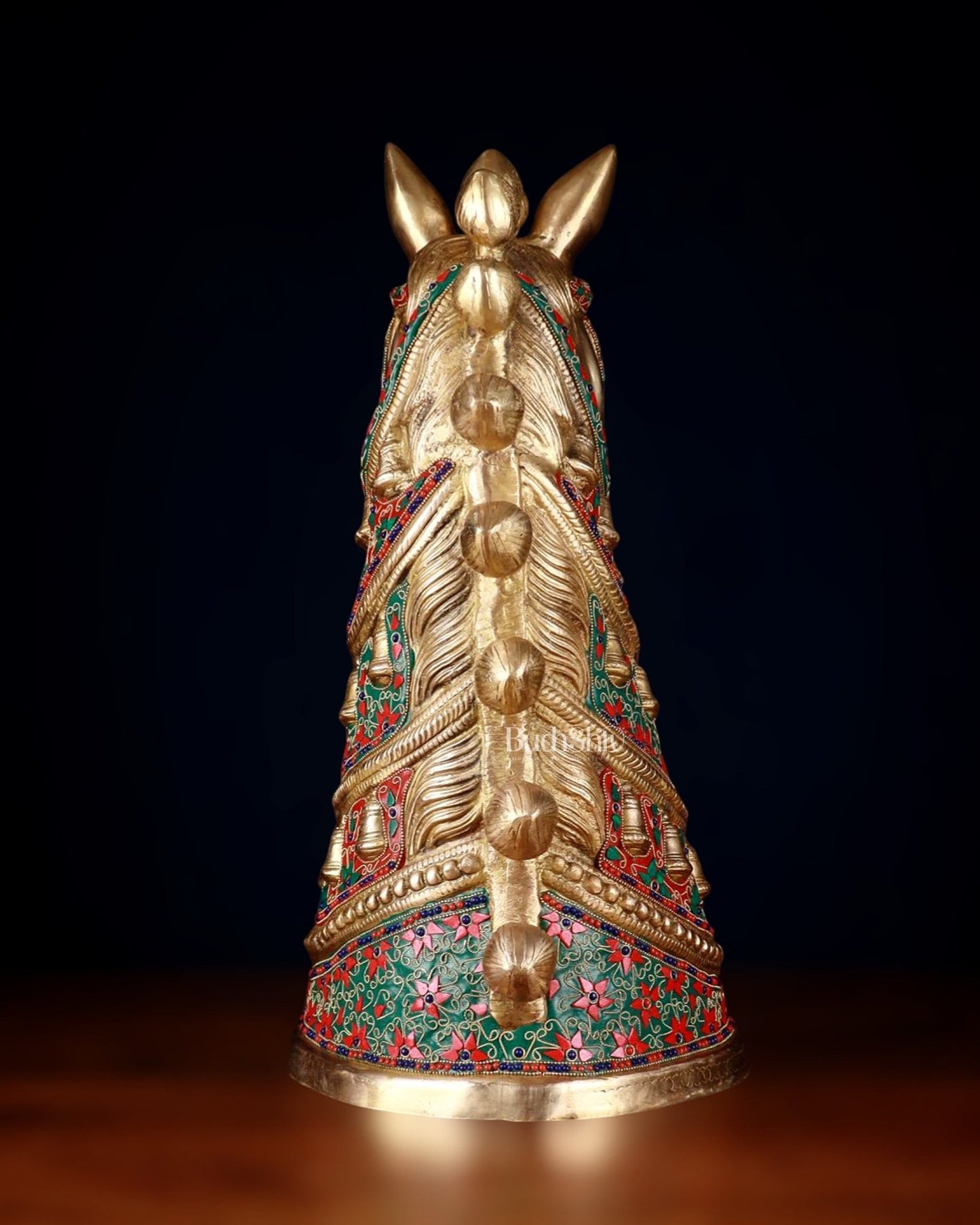 Brass Large Horse Head Showpiece with Natural Stones – 21.5” - Budhshiv.com