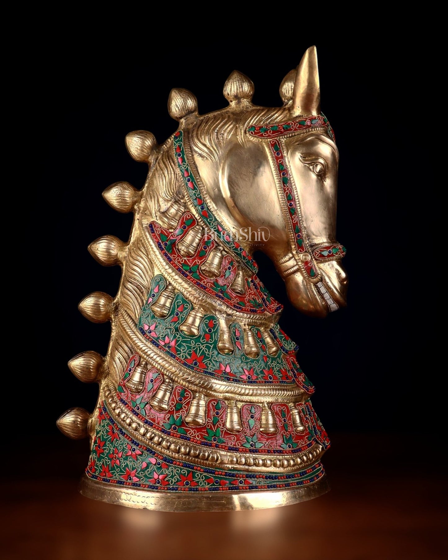 Brass Large Horse Head Showpiece with Natural Stones – 21.5” - Budhshiv.com