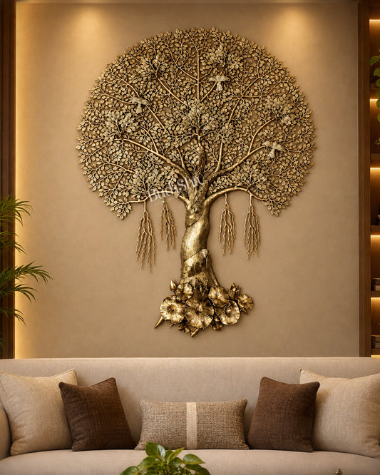Brass Large Kalpavriksha 3D Tree of Life Wall Hanging — Highly Detailed 72 inch, 6 feet - Budhshiv.com