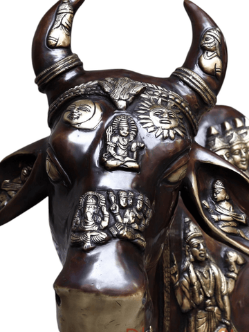 Brass Large Kamadhenu Cow with Calf – 53" - Budhshiv.com