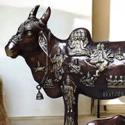 Brass Large Kamadhenu Cow with Calf – 53" - Budhshiv.com