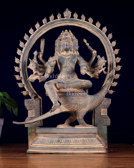 Brass Large Kartikeya shanamurugan with 6 heads statue 17" - Budhshiv.com