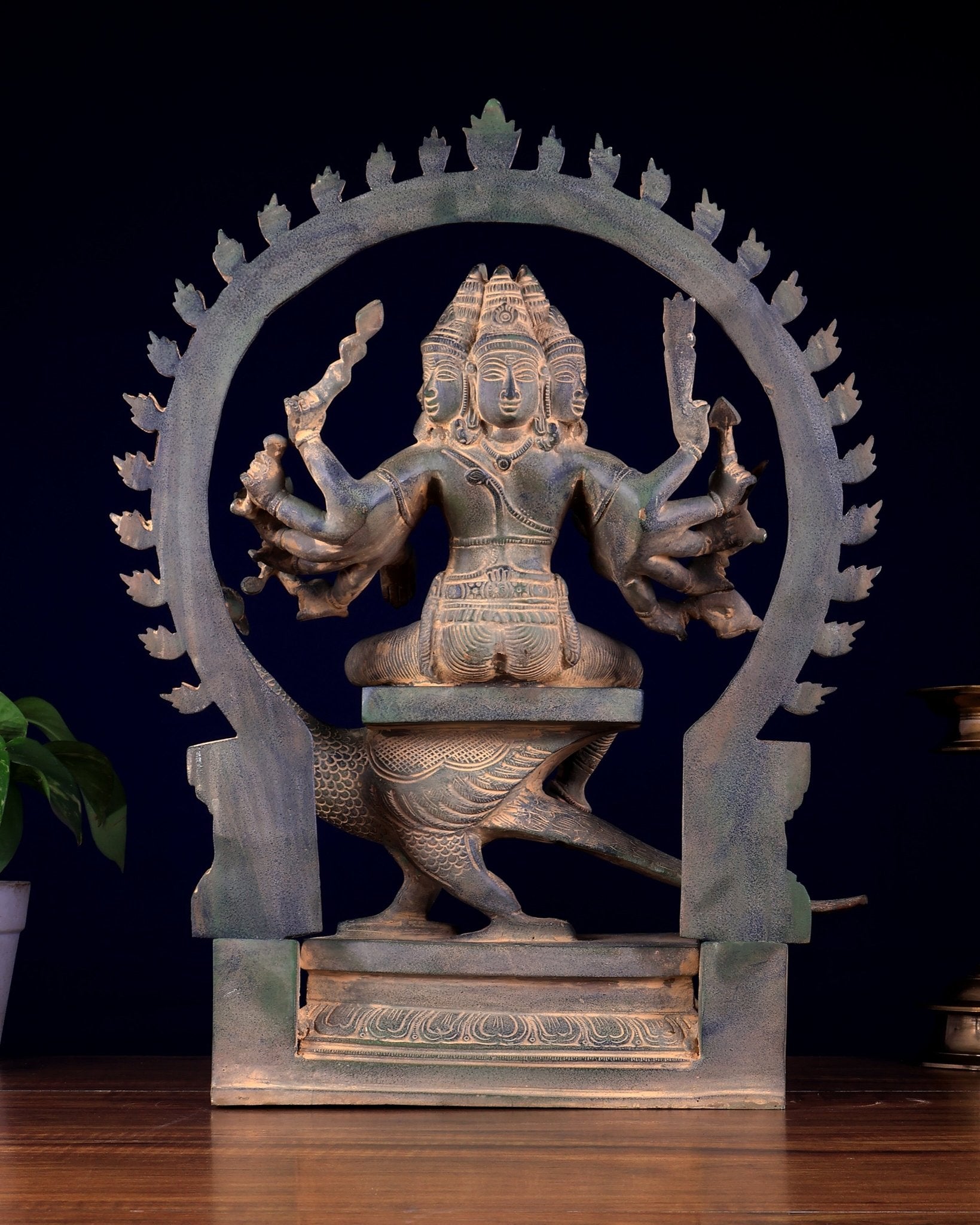 Brass Large Kartikeya shanamurugan with 6 heads statue 17" - Budhshiv.com