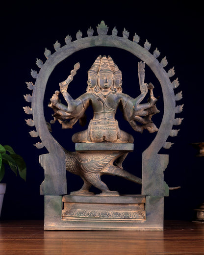 Brass Large Kartikeya shanamurugan with 6 heads statue 17" - Budhshiv.com