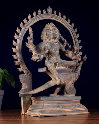 Brass Large Kartikeya shanamurugan with 6 heads statue 17" - Budhshiv.com