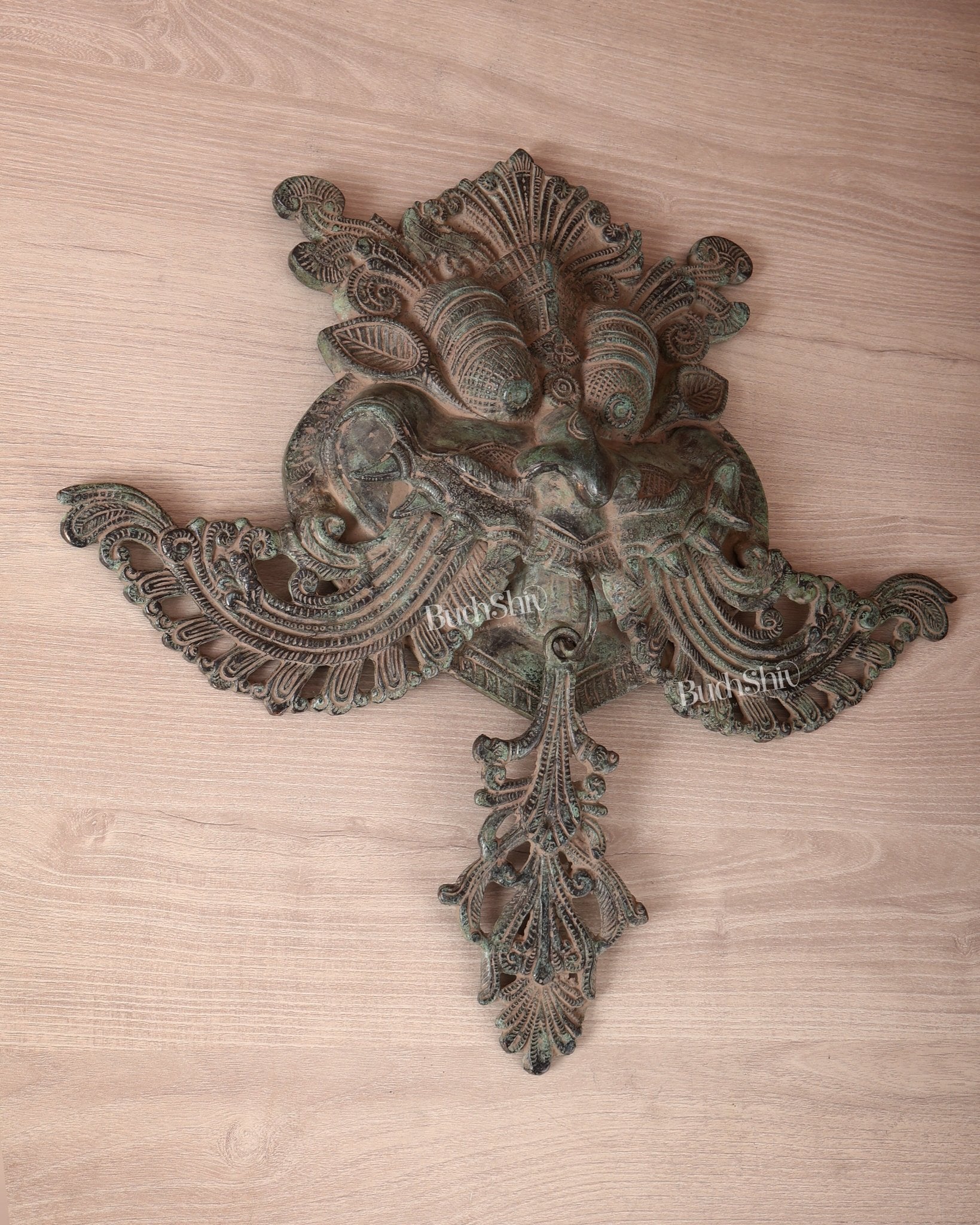 Brass Large kirtimukha Yali wall hanging face Nazarbattu 18" sand finish - Budhshiv.com