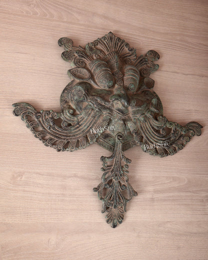 Brass Large kirtimukha Yali wall hanging face Nazarbattu 18" sand finish - Budhshiv.com