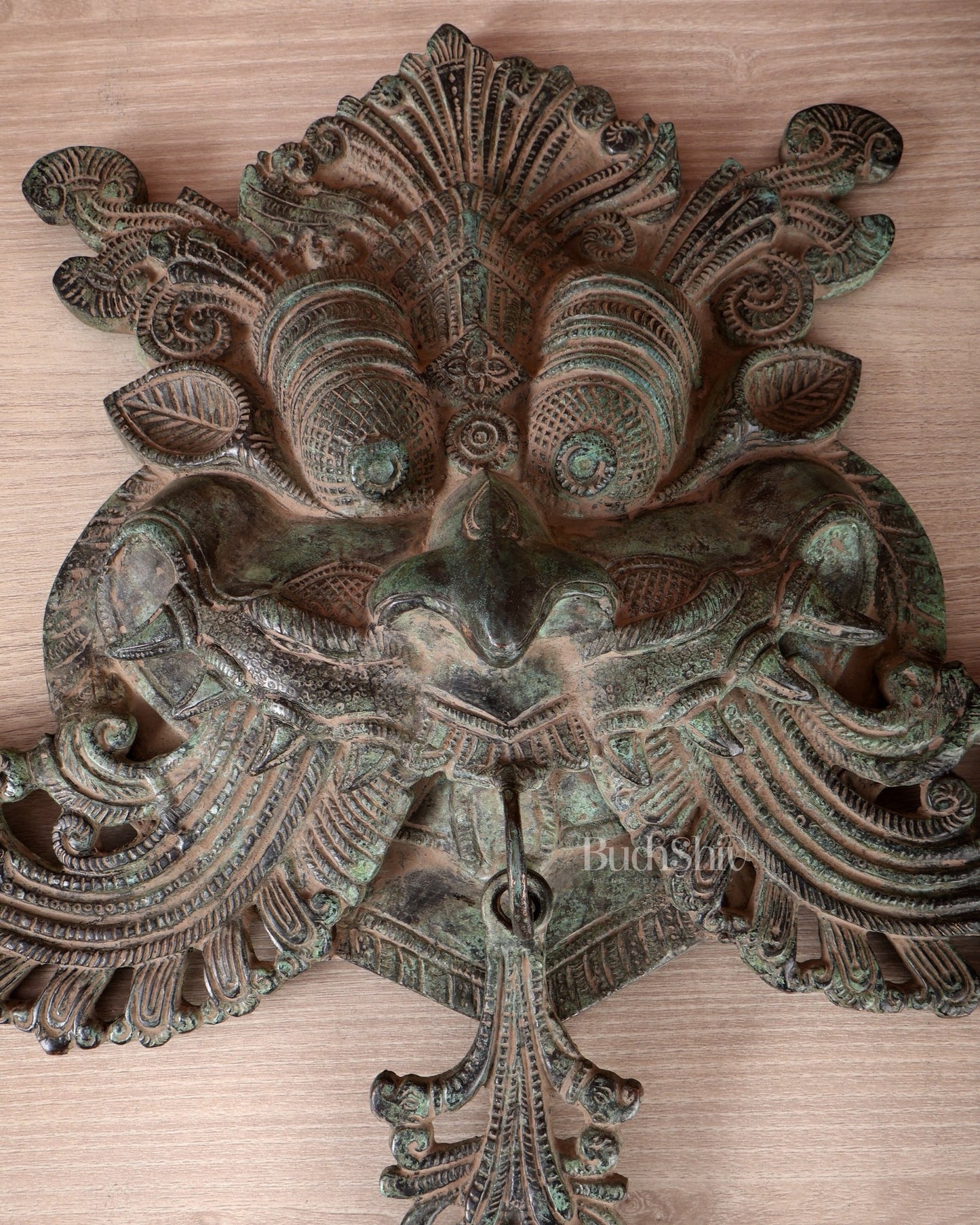 Brass Large kirtimukha Yali wall hanging face Nazarbattu 18" sand finish - Budhshiv.com