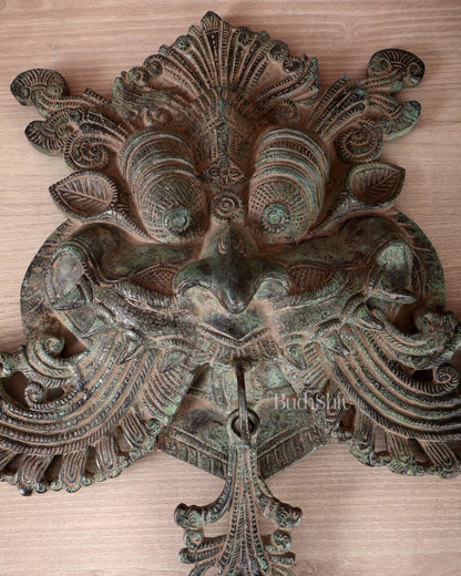 Brass Large kirtimukha Yali wall hanging face Nazarbattu 18" sand finish - Budhshiv.com