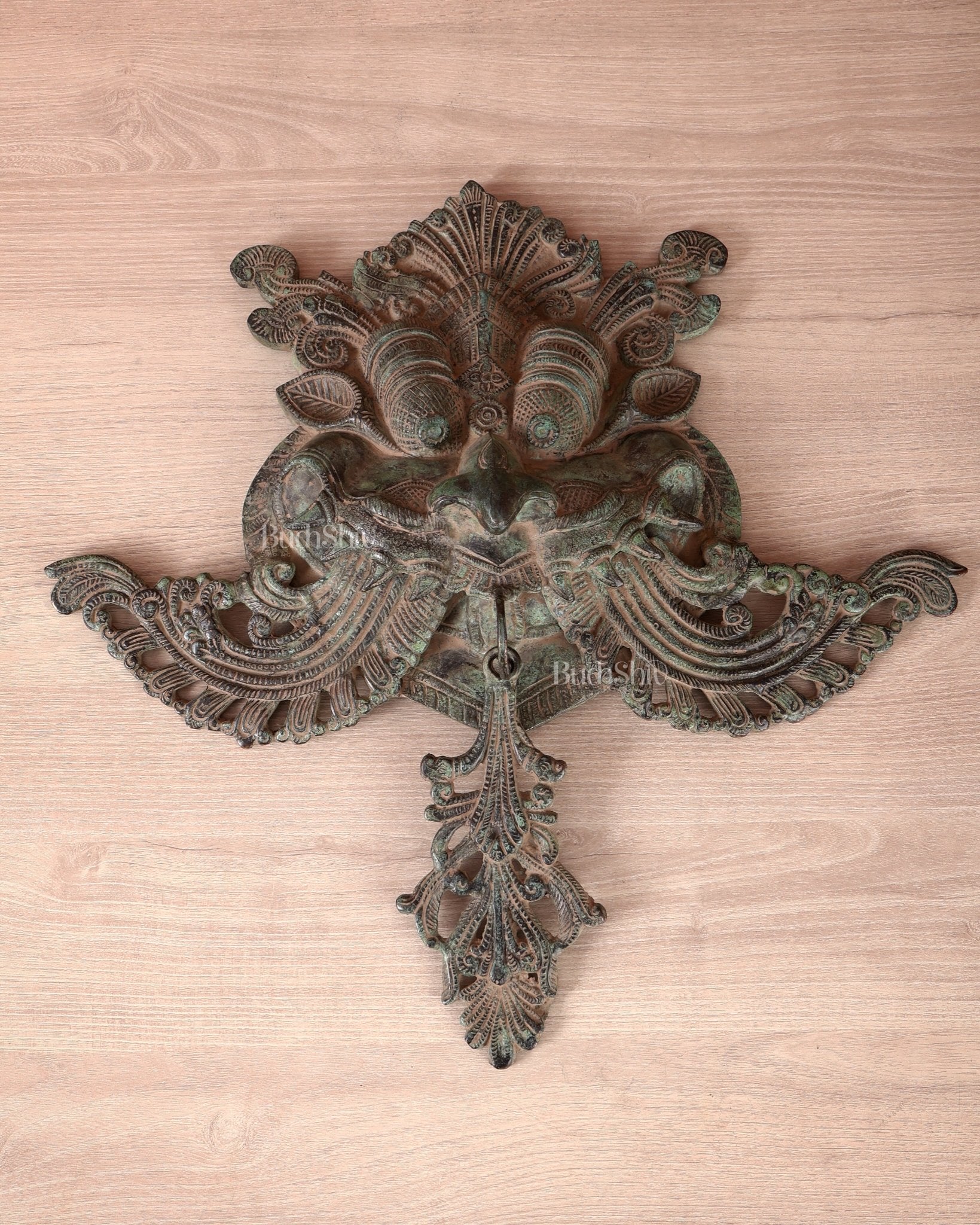 Brass Large kirtimukha Yali wall hanging face Nazarbattu 18" sand finish - Budhshiv.com