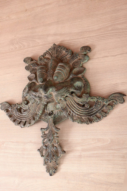 Brass Large kirtimukha Yali wall hanging face Nazarbattu 18" sand finish - Budhshiv.com