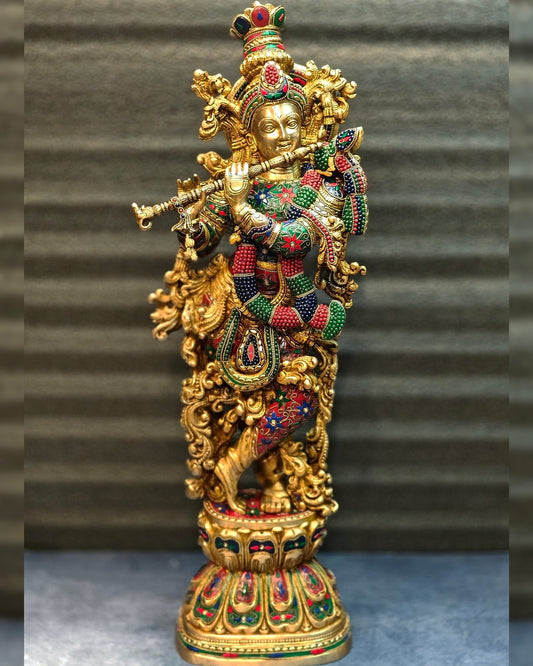 Brass large Lord Krishna Murti | 30 Inch - Budhshiv.com