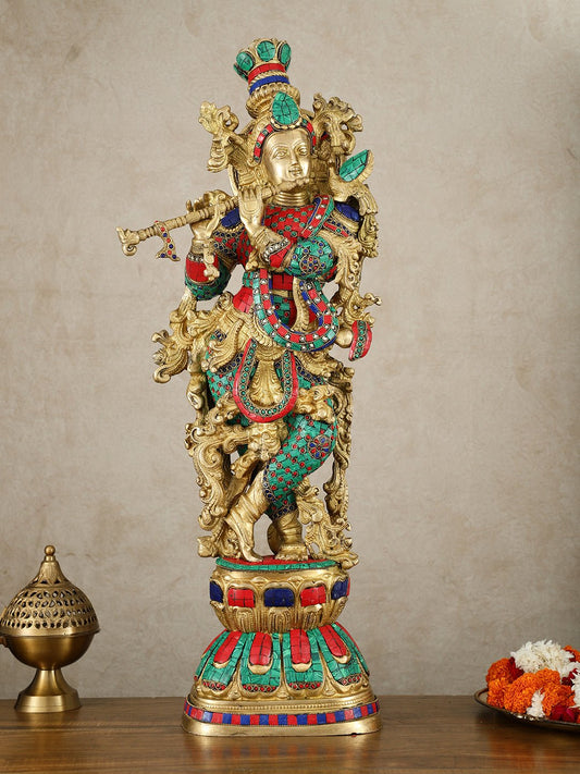 Brass large Lord Krishna statue | 30 Inch - Budhshiv.com