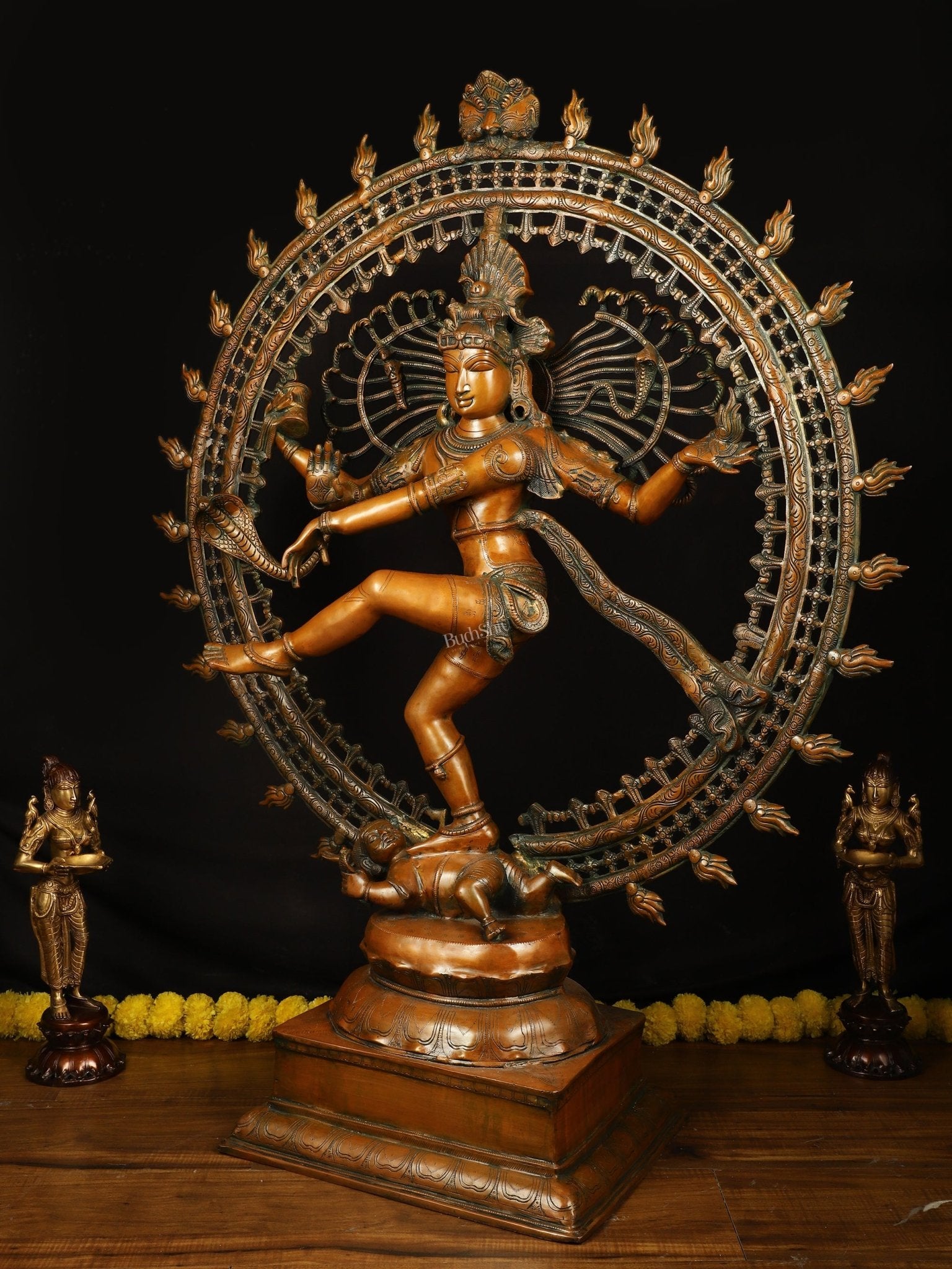 Brass Large Lord Shiva as Nataraja - 46.5 Inch, Antique Bronze Finish - Budhshiv.com